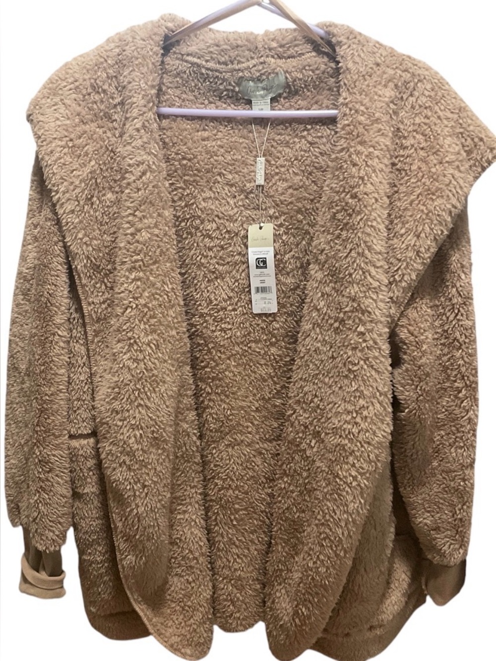 Charlie Paige  fuzzy Sherpa fleece wrap jacket with pockets & Hood Size S